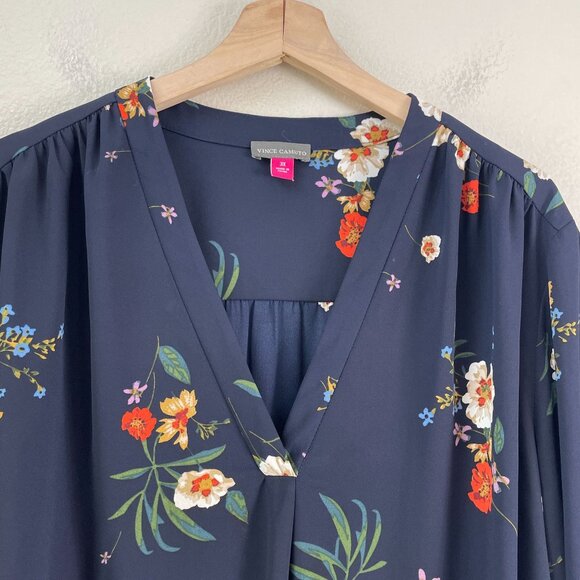 Vince Camuto Womens Plus 3X Navy Floral Blouse V Neck Long Sleeve Tunic Top - Picture 8 of 10
